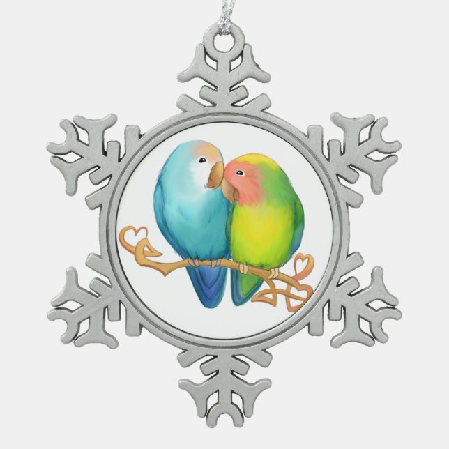 Colourful Lovebirds Snowflake Ornament (Front)