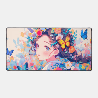 Colourful Lovely Floral Girl with Butterfly Desk Mat