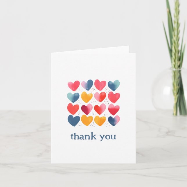 Colourful lover hearts thank you card (Front)