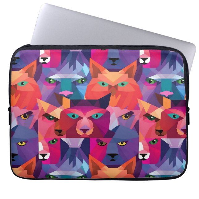 Colourful Low Poly Animals Pattern Laptop Sleeve (Front)