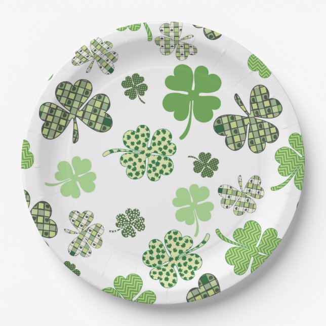 Colourful Lucky clovers Paper Plate (Front)