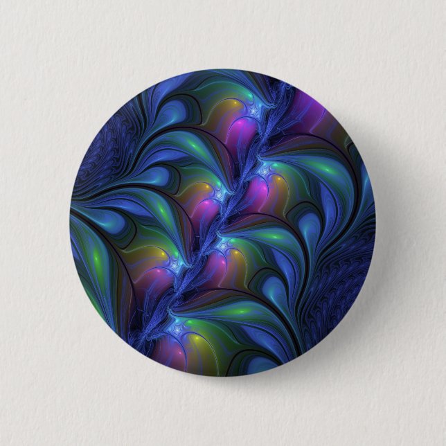 Colourful Luminous Abstract Blue Pink Green Fracta 6 Cm Round Badge (Front)