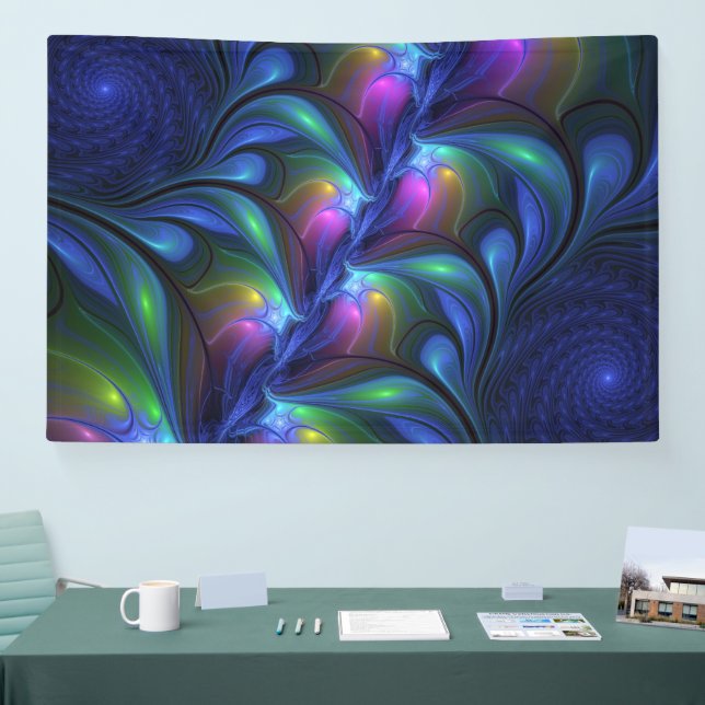 Colourful Luminous Abstract Blue Pink Green Fracta Banner (Tradeshow)
