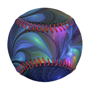 Colourful Luminous Abstract Blue Pink Green Fracta Baseball