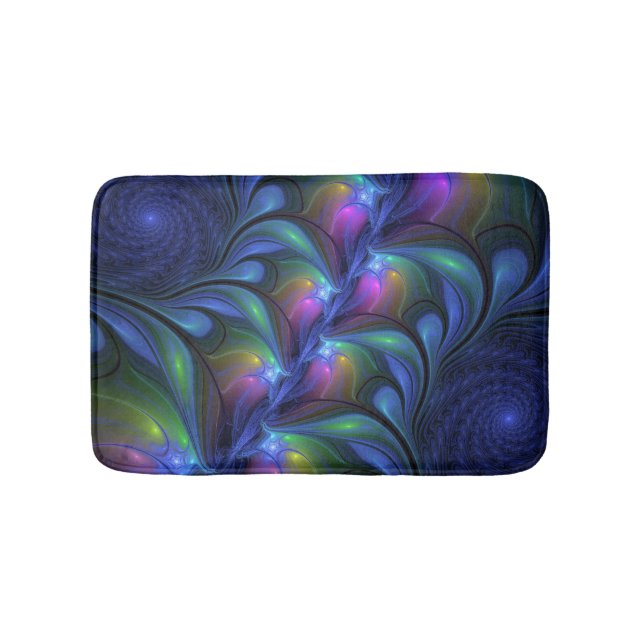 Colourful Luminous Abstract Blue Pink Green Fracta Bath Mat (Front)