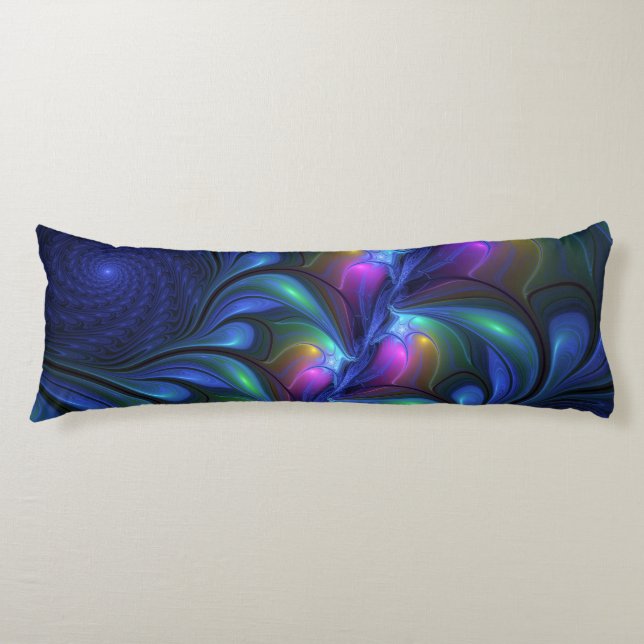 Colourful Luminous Abstract Blue Pink Green Fracta Body Cushion (Front)