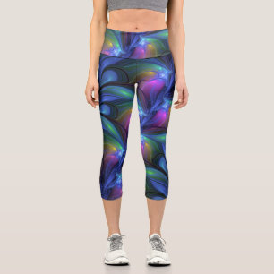Colourful Luminous Abstract Blue Pink Green Fracta Capri Leggings