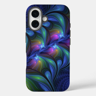 Colourful Luminous Abstract Blue Pink Green Fracta iPhone 16 Case
