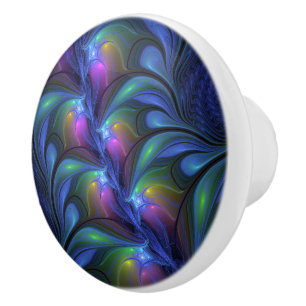 Colourful Luminous Abstract Blue Pink Green Fracta Ceramic Knob