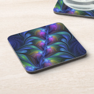 Colourful Luminous Abstract Blue Pink Green Fracta Coaster