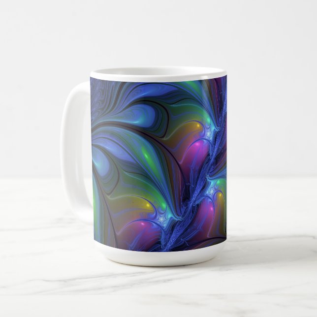 Colourful Luminous Abstract Blue Pink Green Fracta Coffee Mug (Front Left)