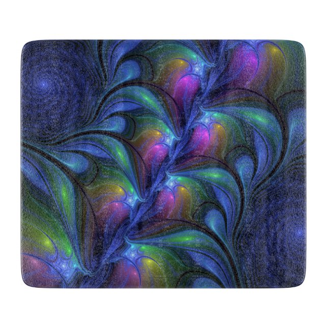 Colourful Luminous Abstract Blue Pink Green Fracta Cutting Board (Front)