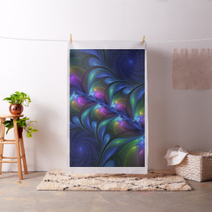 Colourful Luminous Abstract Blue Pink Green Fracta Fabric