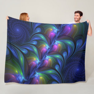 Colourful Luminous Abstract Blue Pink Green Fracta Fleece Blanket