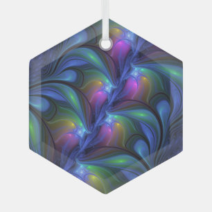 Colourful Luminous Abstract Blue Pink Green Fracta Glass Tree Decoration