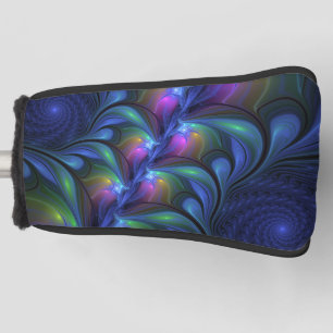 Colourful Luminous Abstract Blue Pink Green Fracta Golf Head Cover