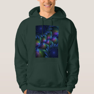 Colourful Luminous Abstract Blue Pink Green Fracta Hoodie