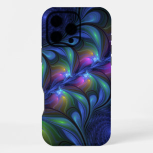 Colourful Luminous Abstract Blue Pink Green Fracta iPhone 16 Pro Max Case