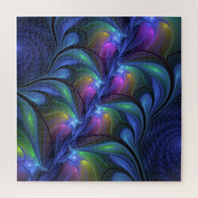 Colourful Luminous Abstract Blue Pink Green Fracta Jigsaw Puzzle (Vertical)