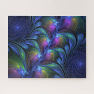 Colourful Luminous Abstract Blue Pink Green Fracta Jigsaw Puzzle
