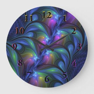 Colourful Luminous Abstract Blue Pink Green Fracta Large Clock