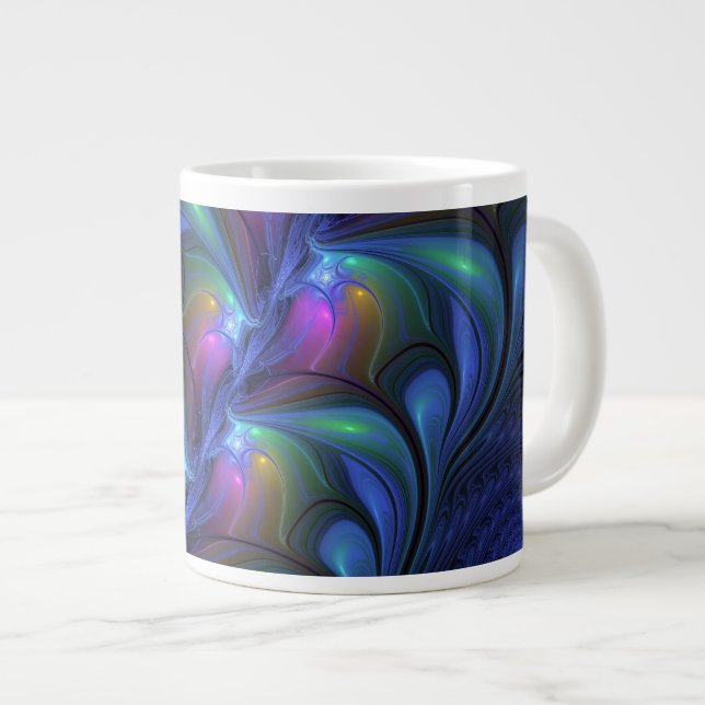 Colourful Luminous Abstract Blue Pink Green Fracta Large Coffee Mug (Front Right)
