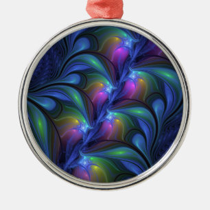Colourful Luminous Abstract Blue Pink Green Fracta Metal Tree Decoration