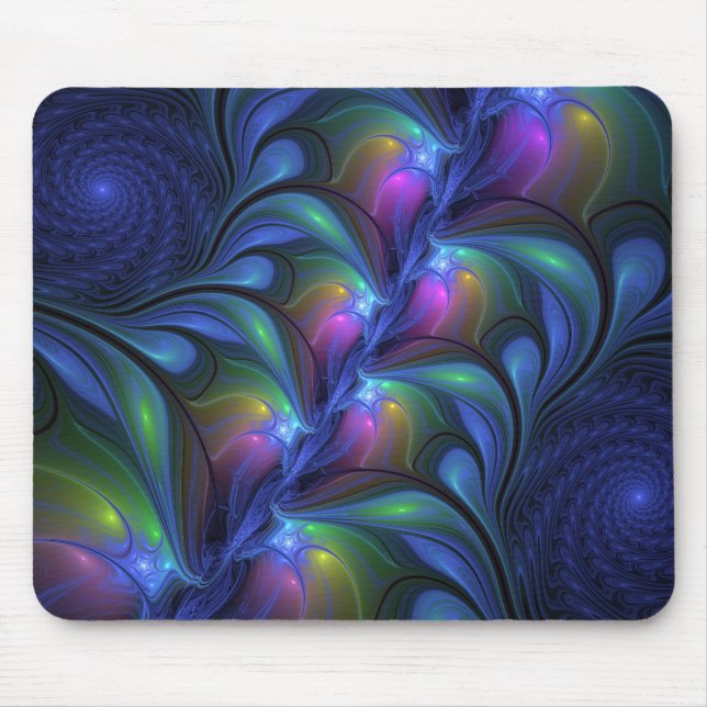 Colourful Luminous Abstract Blue Pink Green Fracta Mouse Pad (Front)