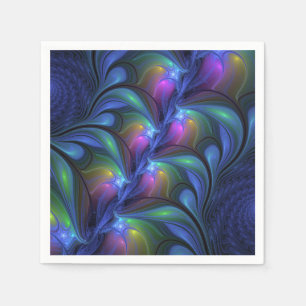 Colourful Luminous Abstract Blue Pink Green Fracta Napkin