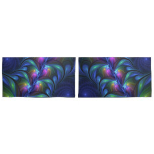Colourful Luminous Abstract Blue Pink Green Fracta Pillowcase
