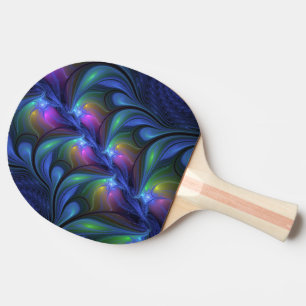 Colourful Luminous Abstract Blue Pink Green Fracta Ping Pong Paddle