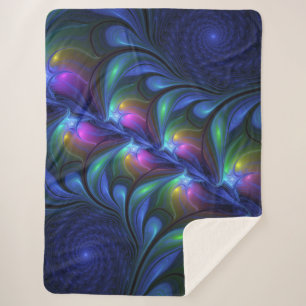 Colourful Luminous Abstract Blue Pink Green Fracta Sherpa Blanket