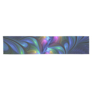 Colourful Luminous Abstract Blue Pink Green Fracta Short Table Runner