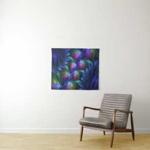 Colourful Luminous Abstract Blue Pink Green Fracta Tapestry