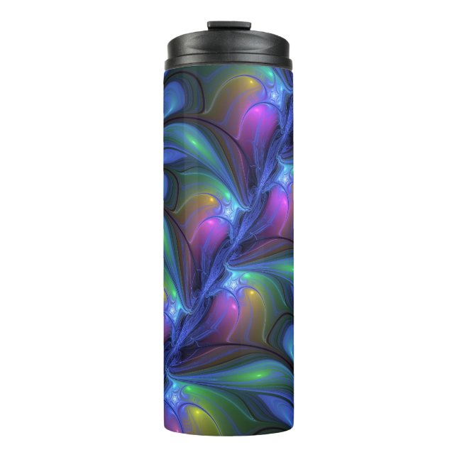 Colourful Luminous Abstract Blue Pink Green Fracta Thermal Tumbler (Front)