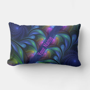 Colourful Luminous Abstract Blue Pink Green Name Lumbar Cushion