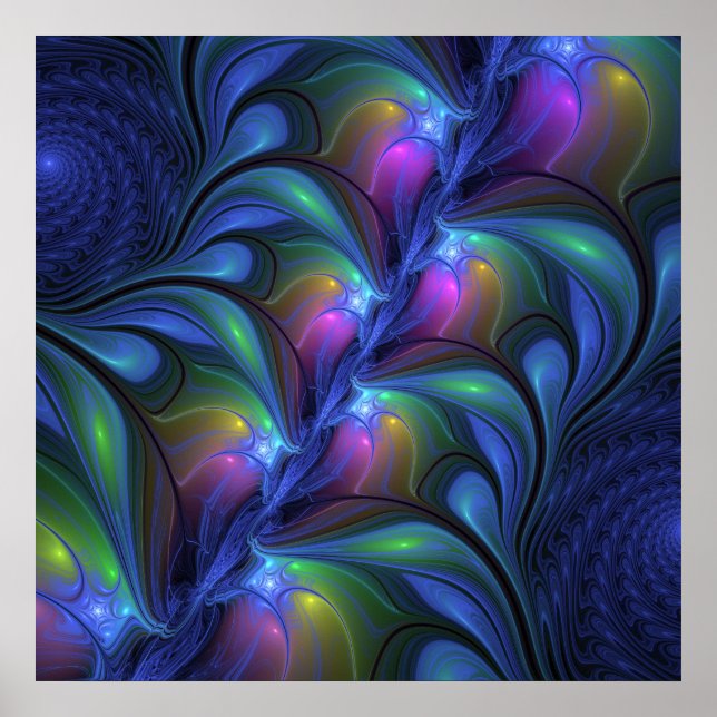 Colourful Luminous Abstract Blue Pink Green Poster (Front)