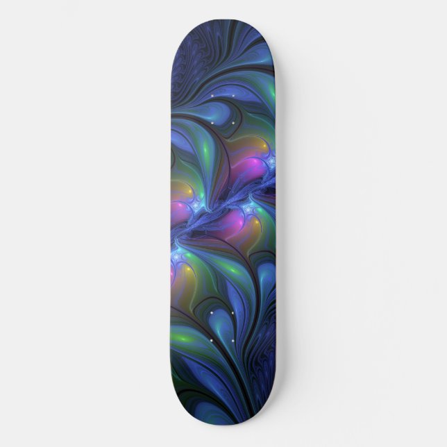 Colourful Luminous Abstract Blue Pink Green Skateboard (Front)