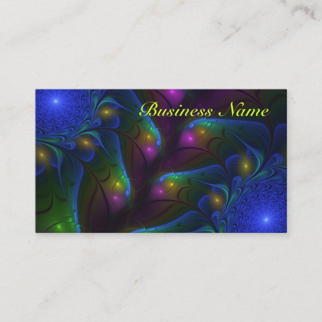 Colourful Luminous Abstract Modern Fractal Art Business Card (Front)