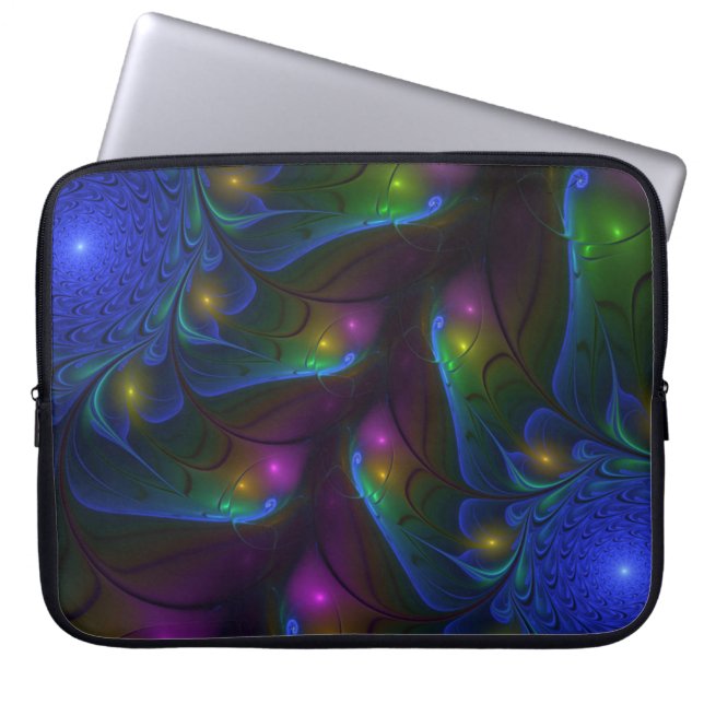 Colourful Luminous Abstract Modern Fractal Art Laptop Sleeve (Front)