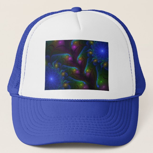 Colourful Luminous Abstract Modern Fractal Art Trucker Hat (Front)