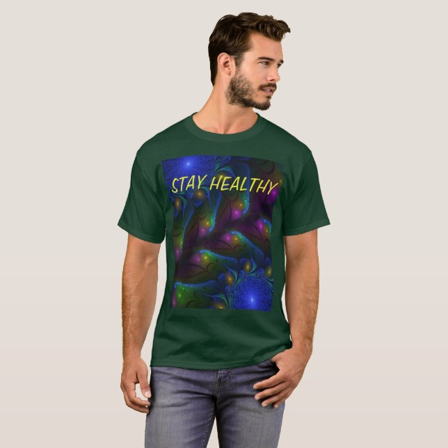 Colourful Luminous Abstract Modern Fractal Text T-Shirt (Front Full)