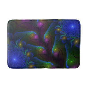 Colourful Luminous Abstract Modern Trippy Fractal Bath Mat