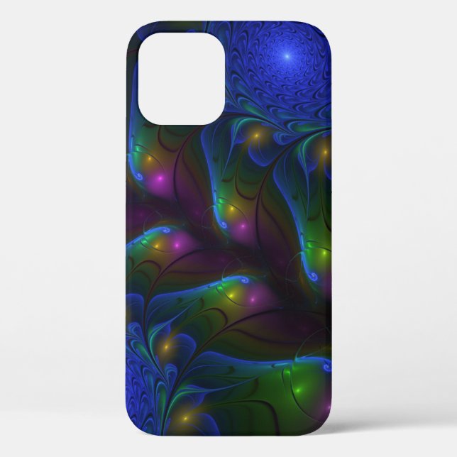 Colourful Luminous Abstract Modern Trippy Fractal Case-Mate iPhone Case (Back)