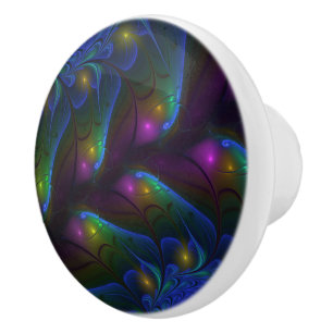 Colourful Luminous Abstract Modern Trippy Fractal Ceramic Knob