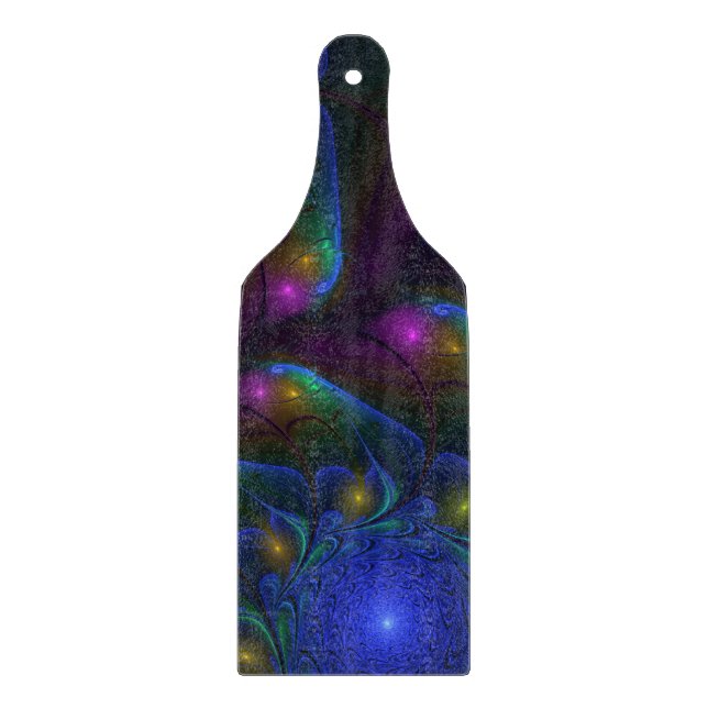 Colourful Luminous Abstract Modern Trippy Fractal Cutting Board (Front)