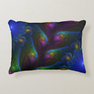 Colourful Luminous Abstract Modern Trippy Fractal Decorative Cushion
