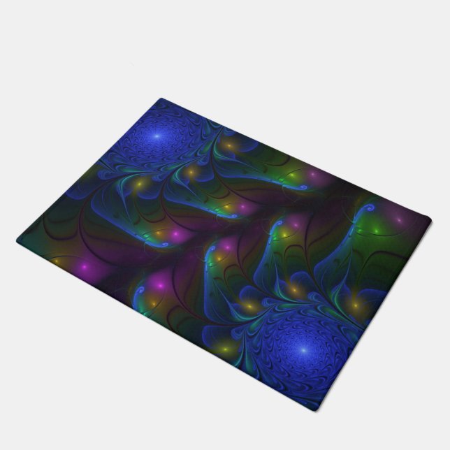 Colourful Luminous Abstract Modern Trippy Fractal Doormat (Angled)