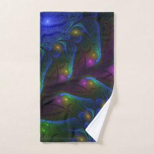 Colourful Luminous Abstract Modern Trippy Fractal Hand Towel