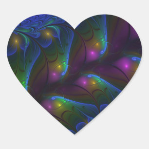 Colourful Luminous Abstract Modern Trippy Fractal Heart Sticker